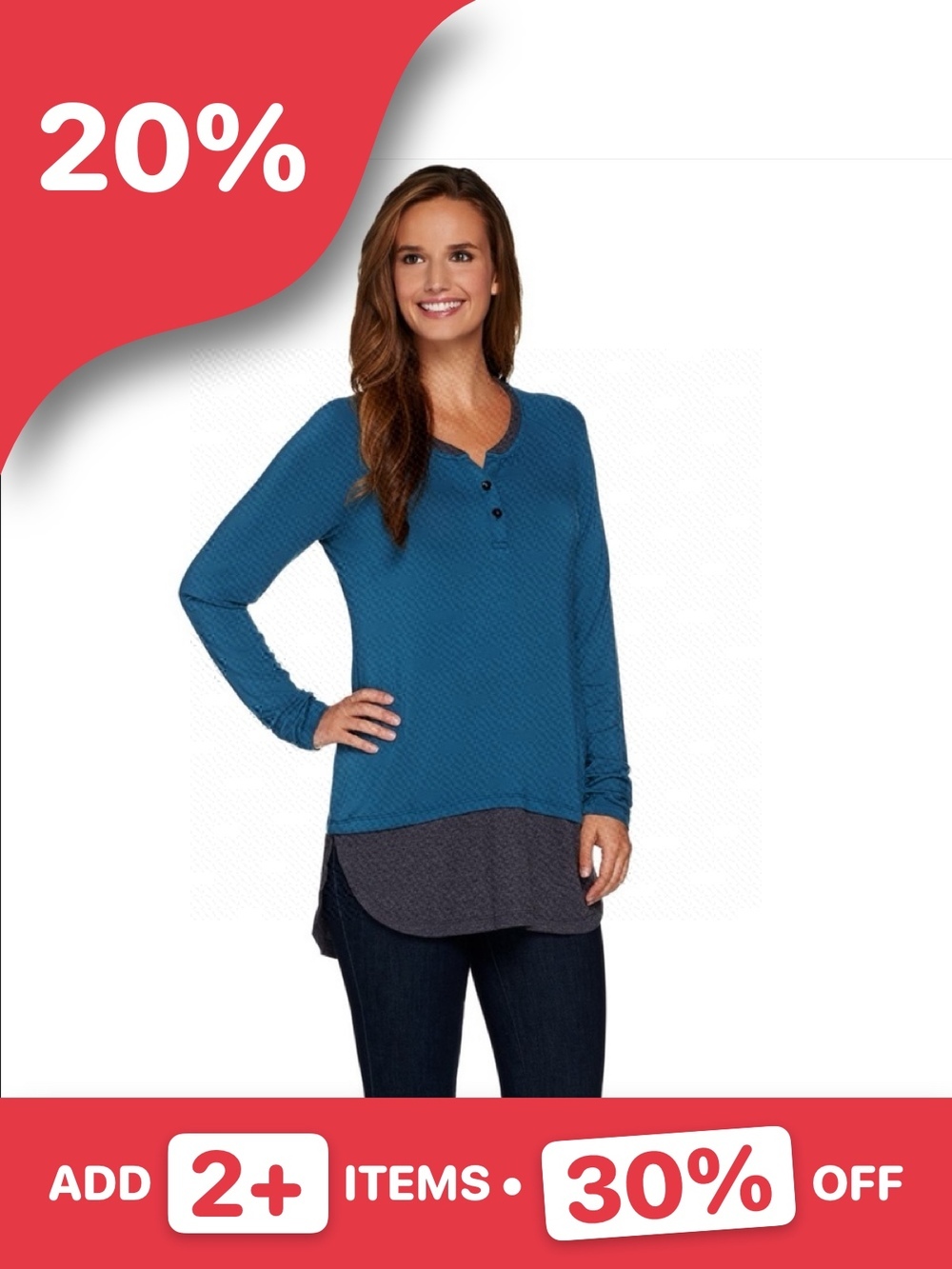 LOGO By Lori Goldstein Henley Knit Top
